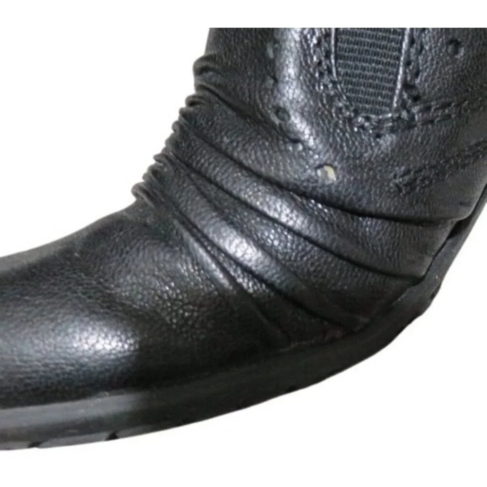 Bare traps Classic Black Quality Ruched leather stacked heel ankle boots